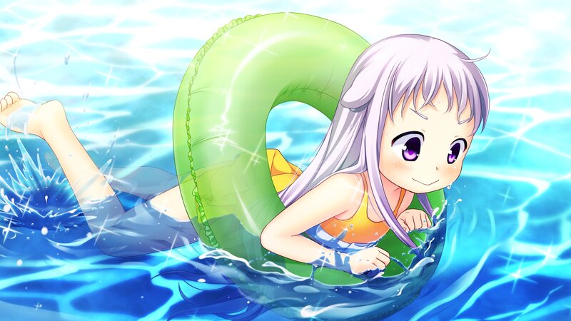 Anime Girl in Pool — Blue, Playful, Summer, Inflatable Ring