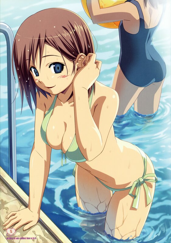 Anime Girl in Pool — Blue, Playful, Summer, Swimsuit, Water