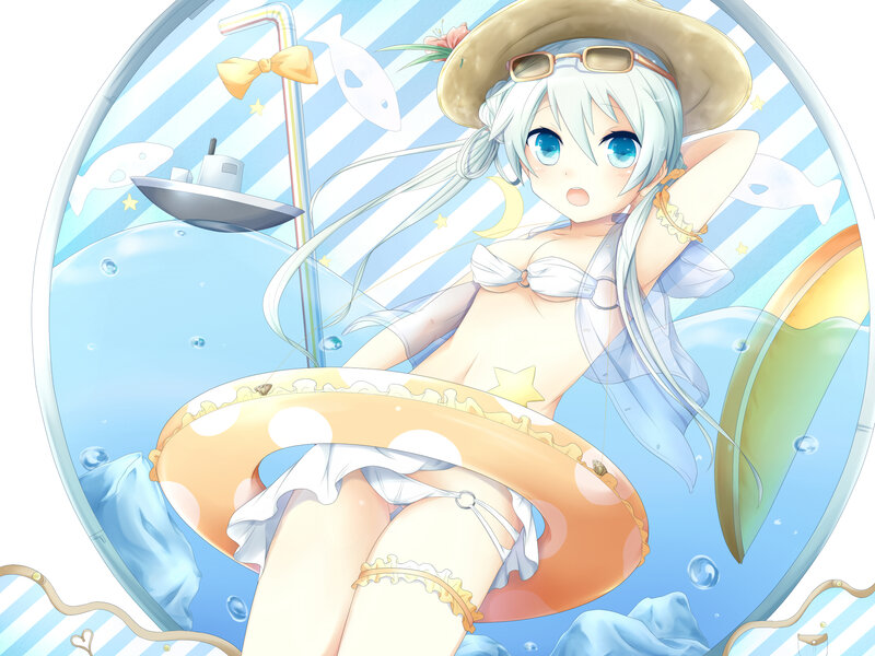 Anime Girl in Pool — Blue, Playful, Summer