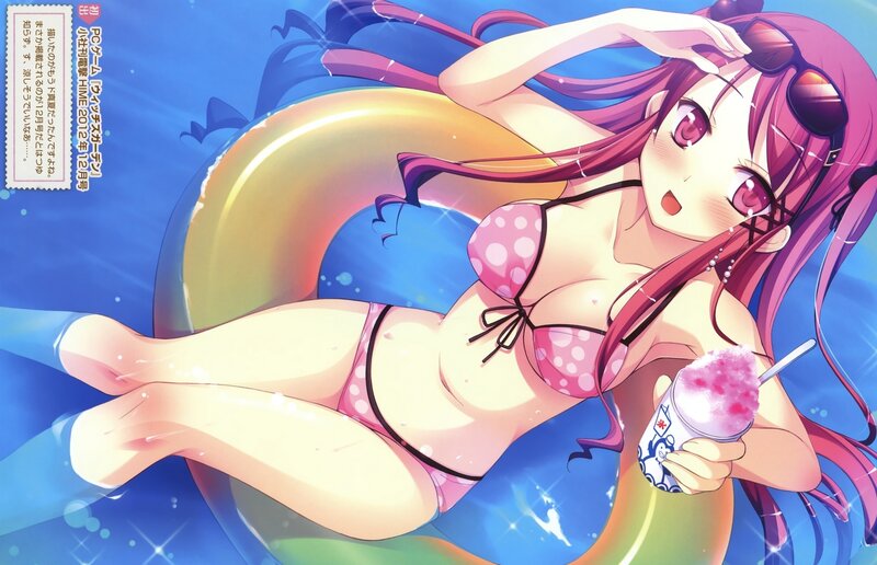Anime Girl in Pool — Blue, Relaxed, Summer, Swimsuit, Floatie