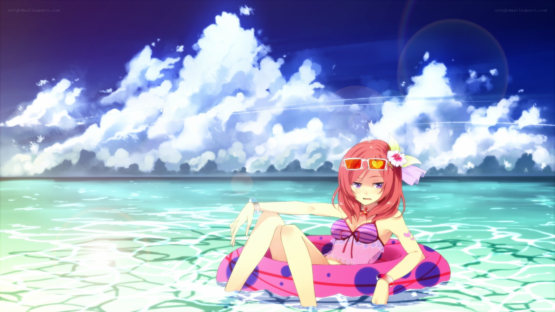 Anime girl in pool float