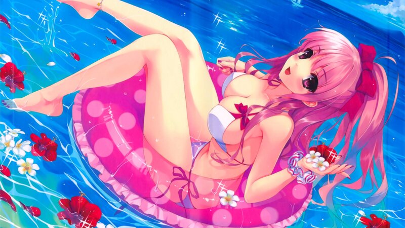 Anime girl in pool float