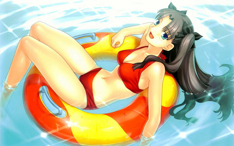 Anime Girl in Pool — Red
