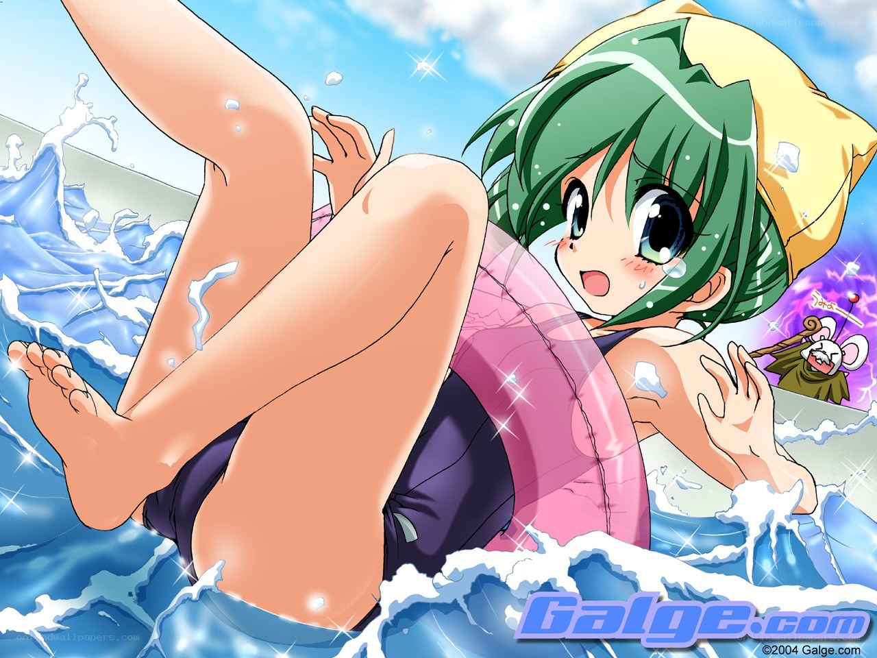 Anime girl in pool with floatie