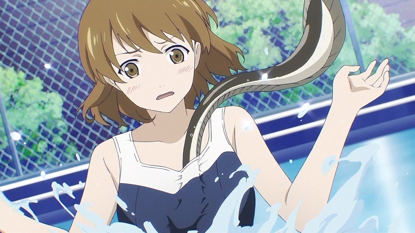 anime girl in pool with snake