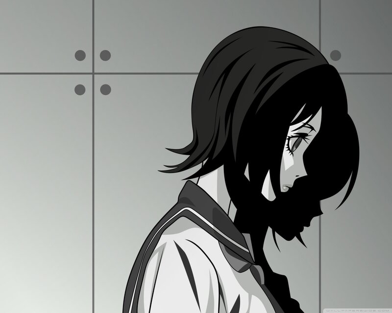 Anime Girl in Profile — Black, Somber