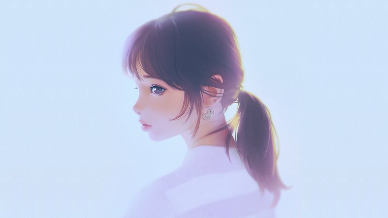 Anime Girl in Profile — White, Serene