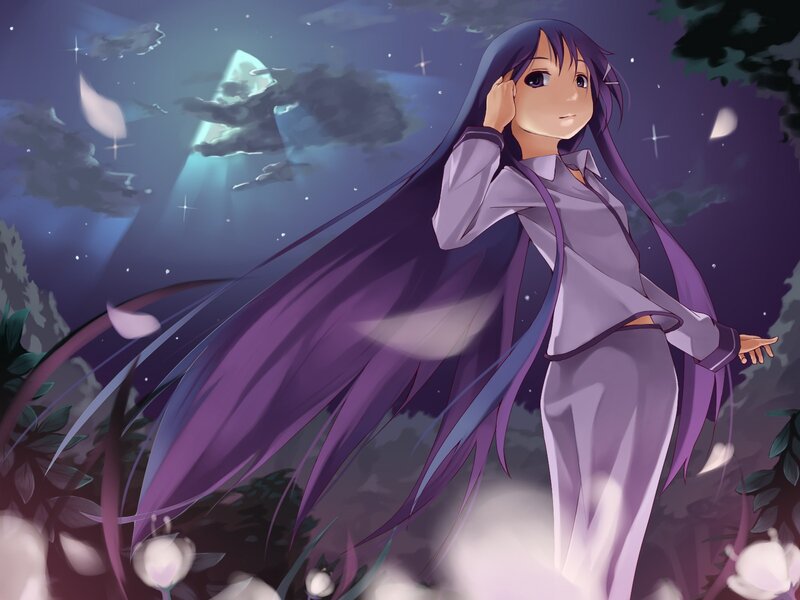 anime girl in purple at night