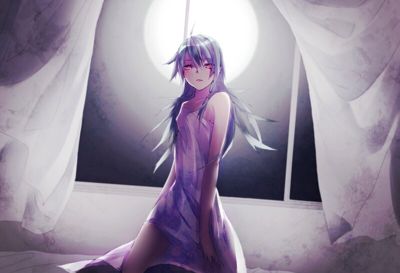 anime girl in purple dress