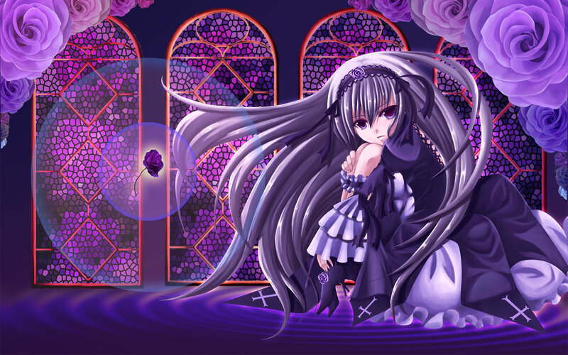 anime girl in purple dress