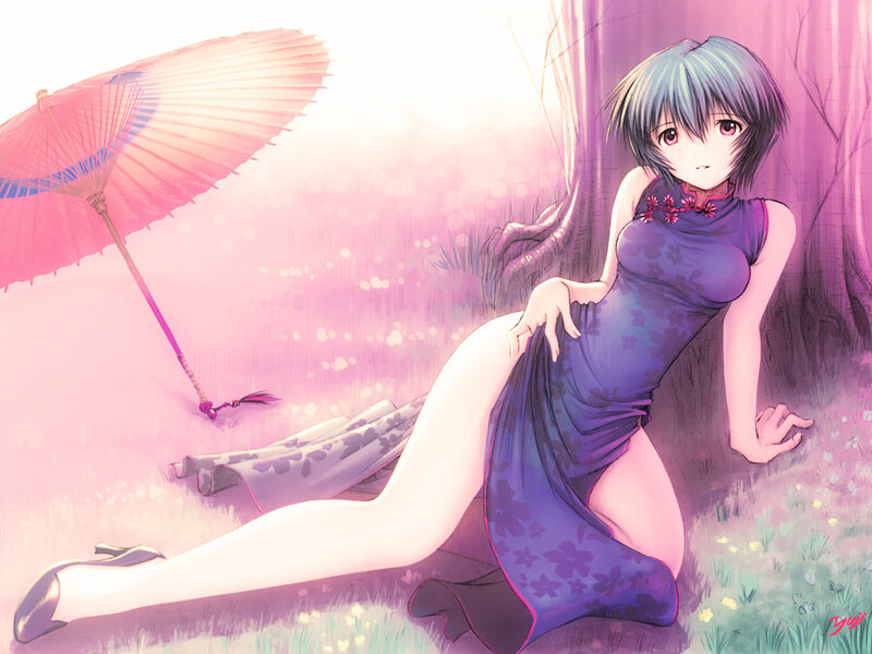 Anime girl in purple dress