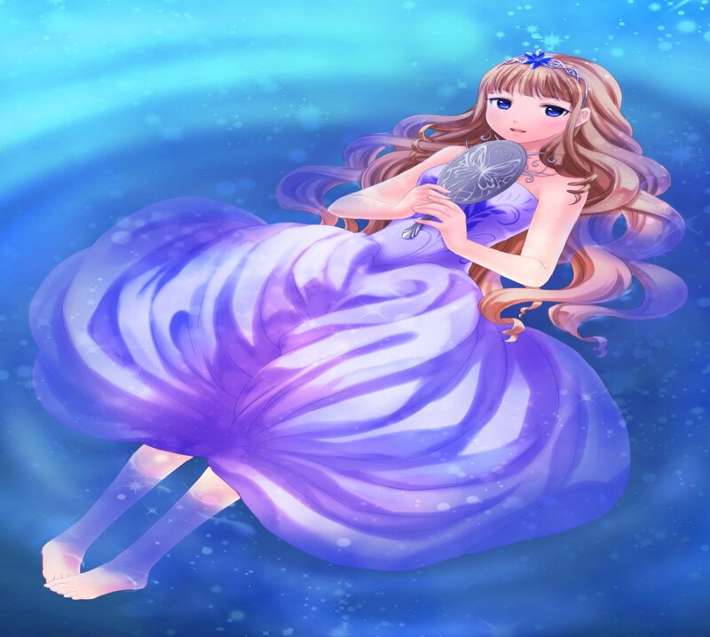 Anime Girl in Purple Dress — Blue, Serene