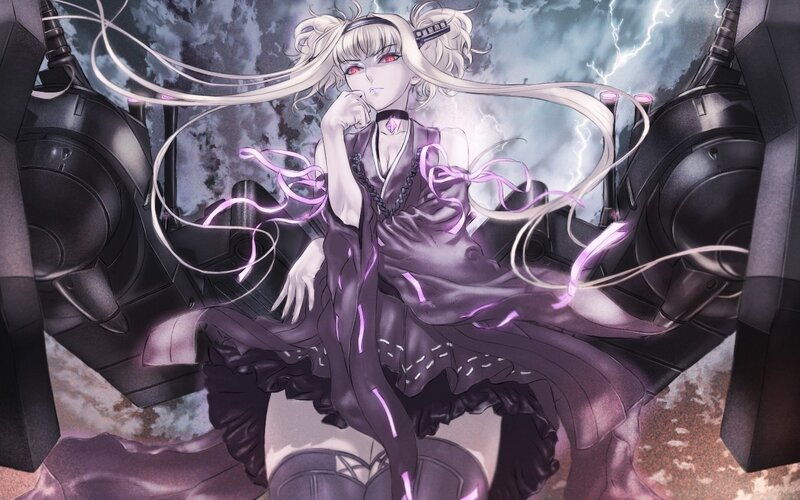 Anime Girl in Purple Dress — Dramatic, Digital Art, Lightning