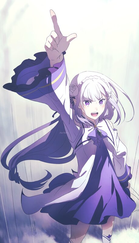 Anime Girl in Purple Dress — Dramatic, Digital Art, Rain