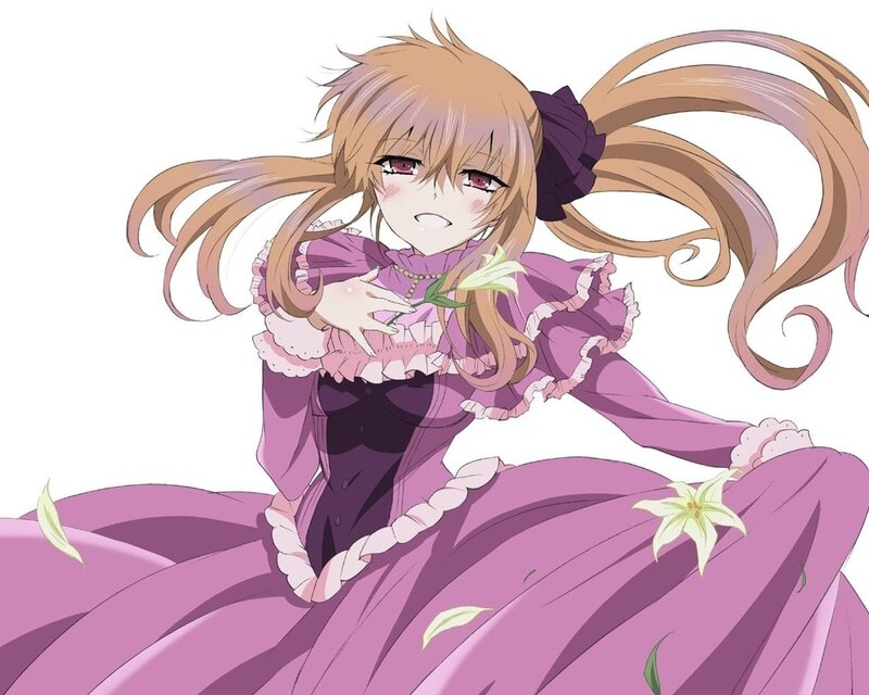 Anime Girl in Purple Dress — Dramatic, Flower