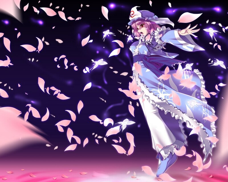 Anime Girl in Purple Dress — Dramatic, Night, Cherry Blossoms
