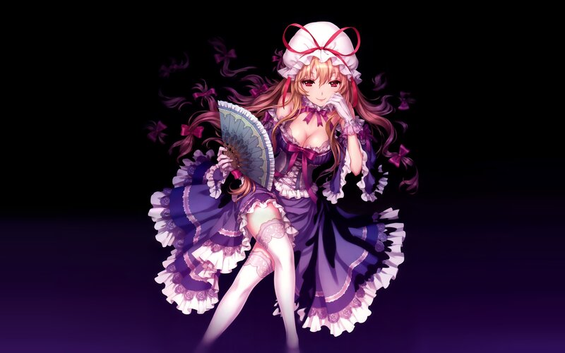 Anime Girl in Purple Dress — Dramatic, Night, Fan, Hat