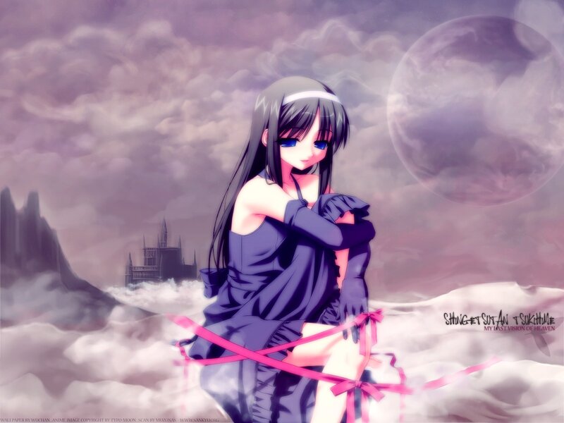 Anime Girl in Purple Dress — Dramatic, Night, Moon