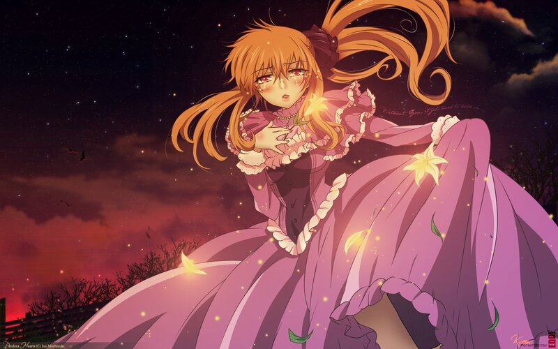 Anime Girl in Purple Dress — Dramatic, Night, Starry Sky