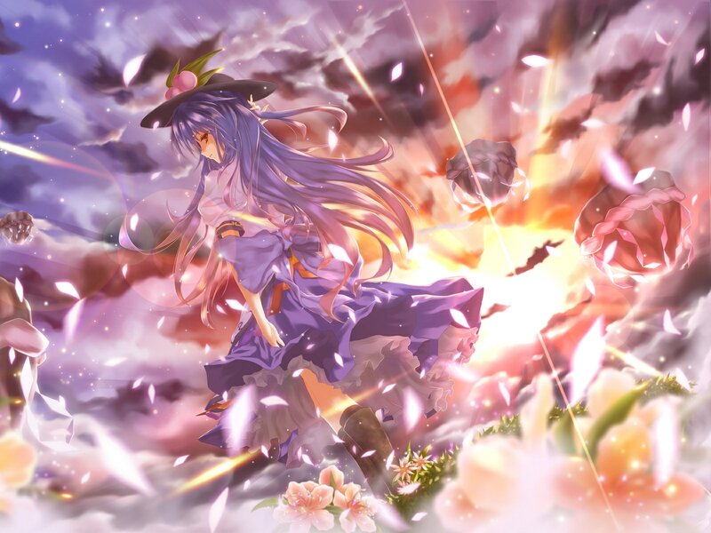 Anime Girl in Purple Dress — Dramatic, Sunset