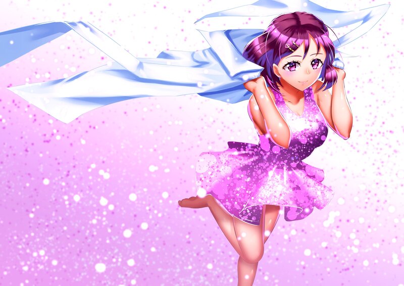 Anime Girl in Purple Dress — Playful, Dancing