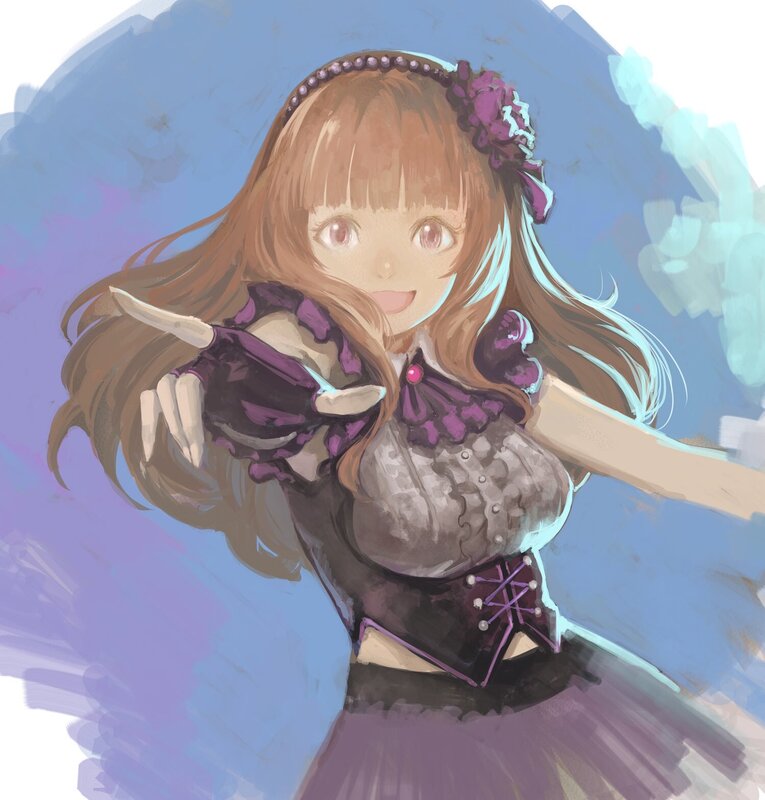 Anime Girl in Purple Dress — Playful, Digital Art, Hair Flower