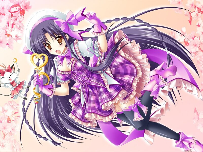 Anime Girl in Purple Dress — Playful, Spring