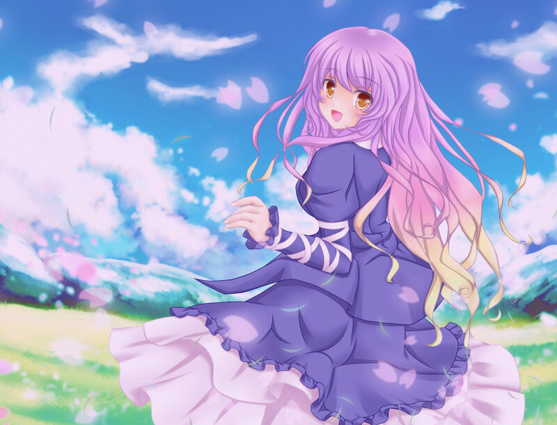 Anime Girl in Purple Dress — Serene, Spring