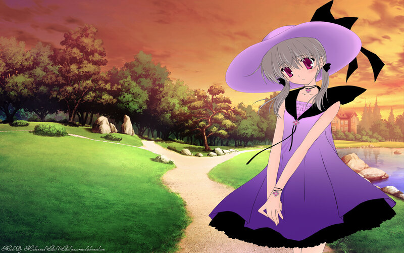Anime Girl in Purple Dress — Serene, Sunset, Digital Art