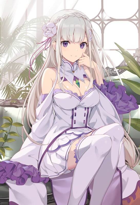 Anime Girl in Purple Dress — White