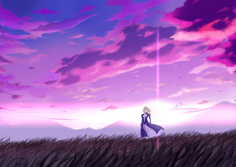 Anime girl in purple field