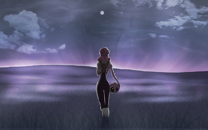 Anime girl in purple field