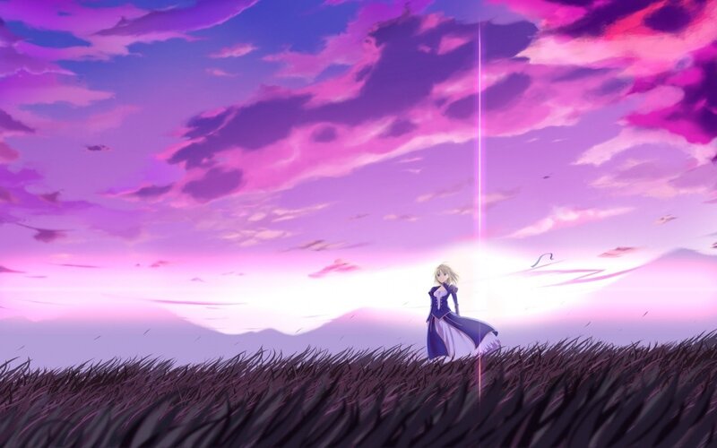 anime girl in purple field