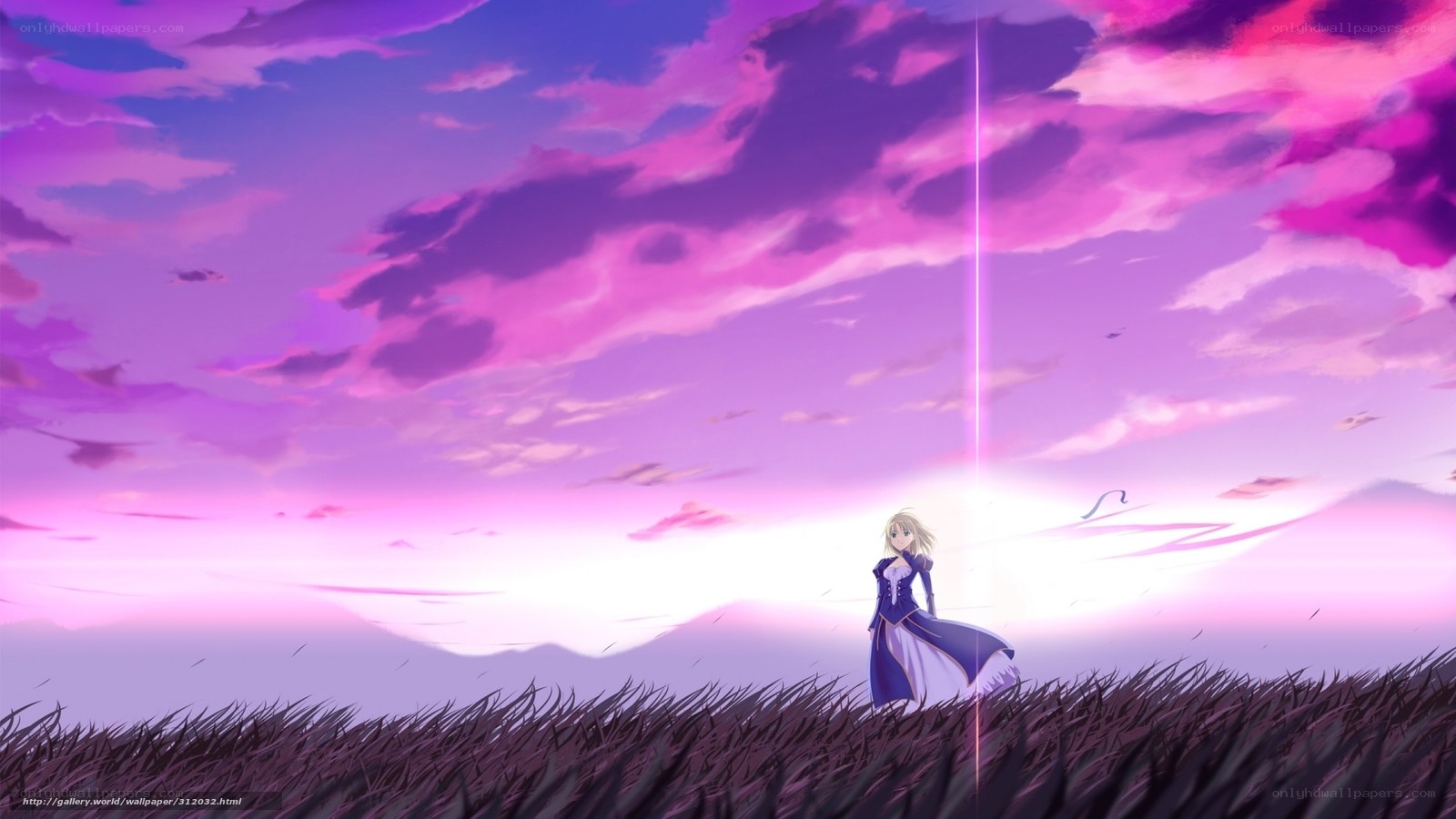 Anime girl in purple field