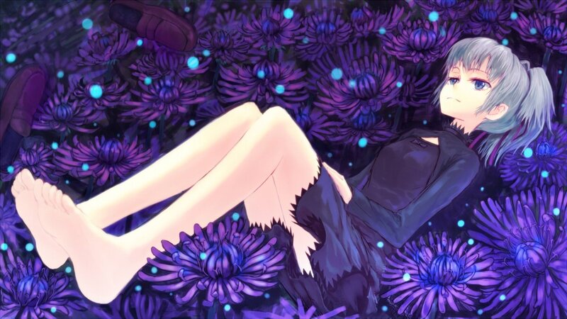 anime girl in purple flowers