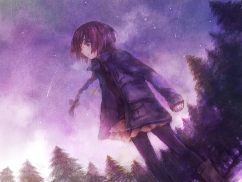 anime girl in purple forest