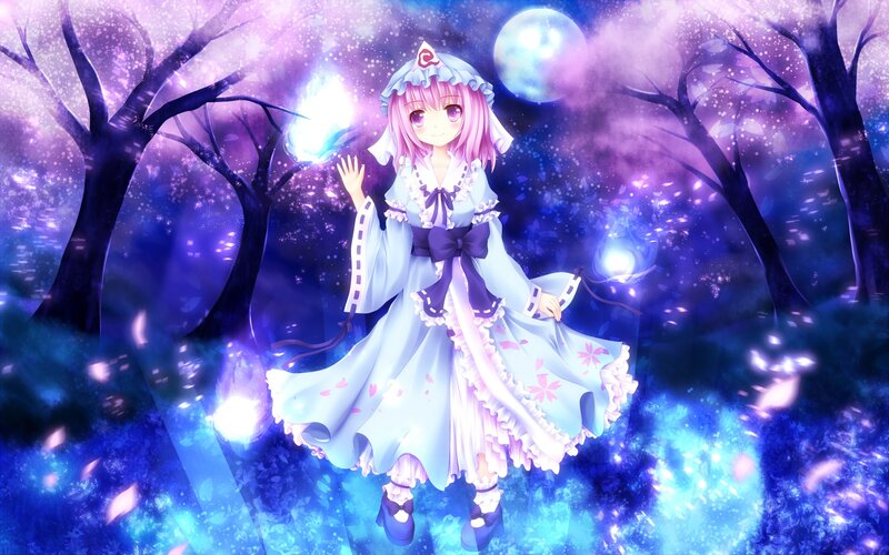 anime girl in purple forest