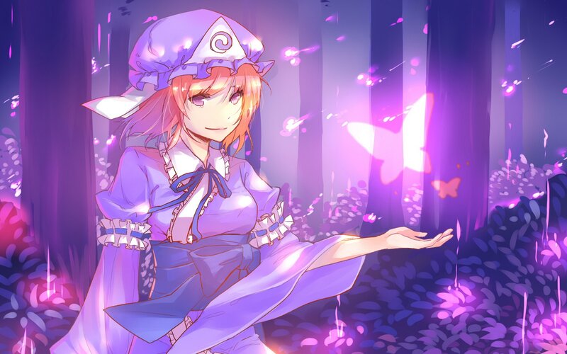 anime girl in purple forest