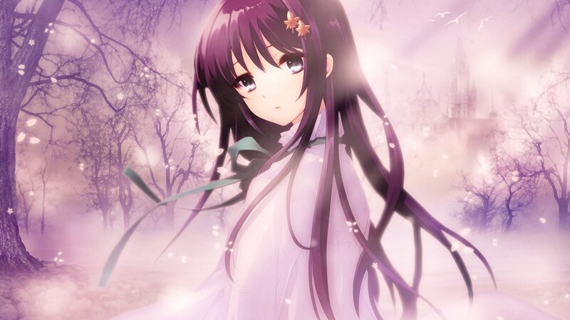anime girl in purple forest