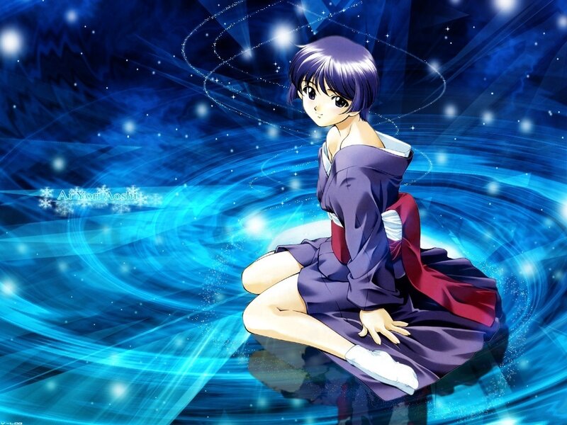 Anime Girl in Purple Kimono — Blue, Serene