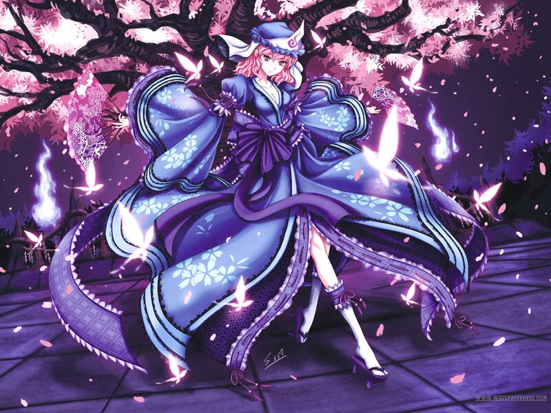 Anime Girl in Purple Kimono — Serene, Spring, Digital Art