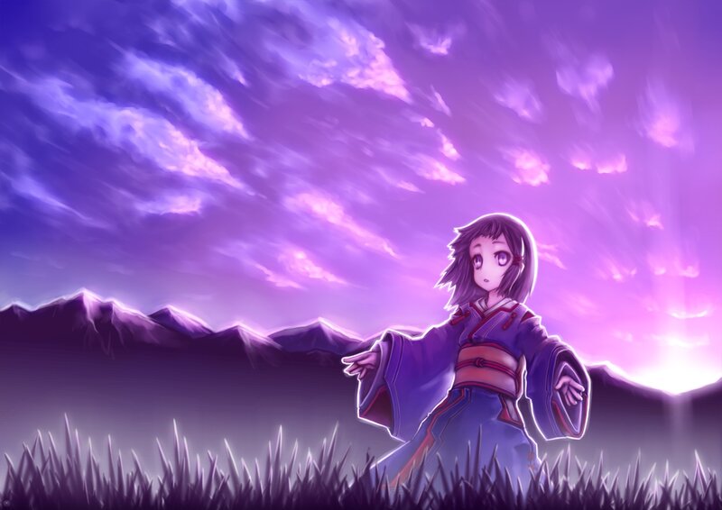 anime girl in purple landscape