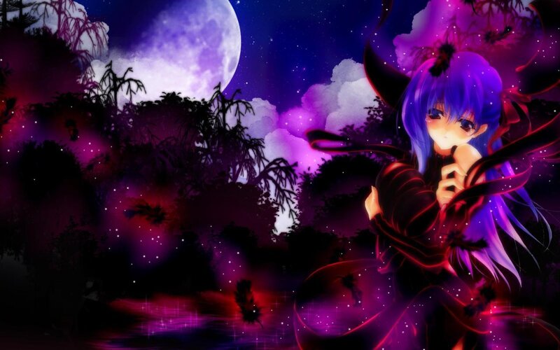 anime girl in purple moonlight