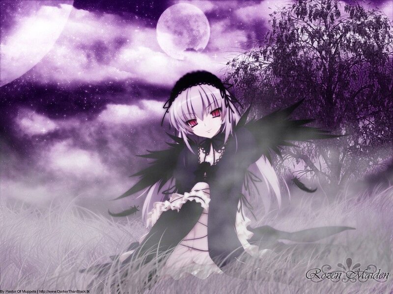 Anime girl in purple moonlight