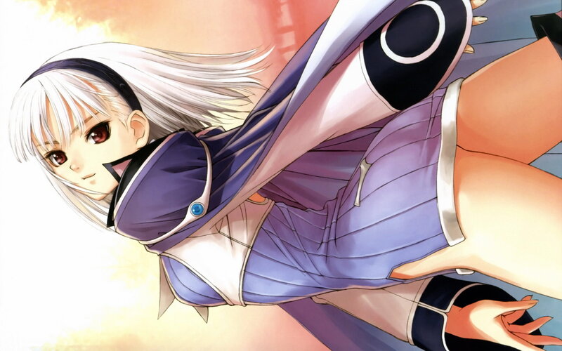 Anime Girl in Purple Outfit — Dramatic, Sunset