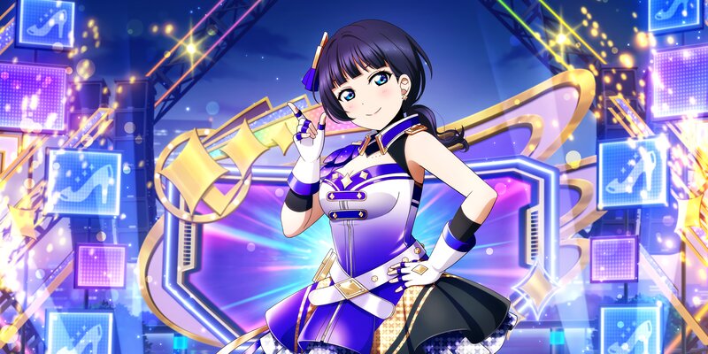Anime Girl in Purple Outfit — Energetic, Night, Stage