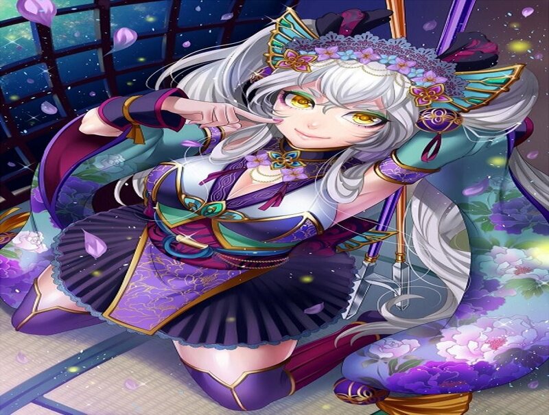 Anime Girl in Purple Outfit — Playful, Night