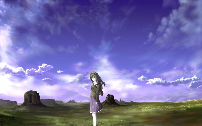 anime girl in purple sky