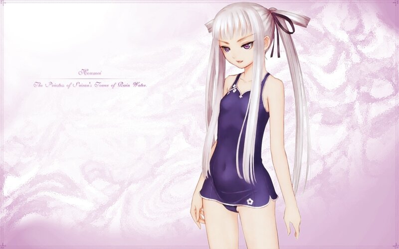 Anime girl in purple swimsuit