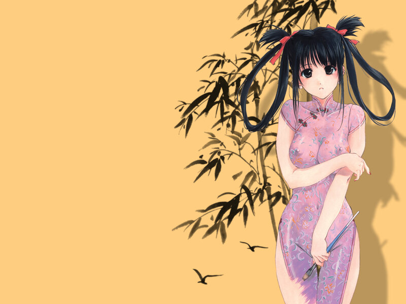 Anime Girl in Qipao — Yellow